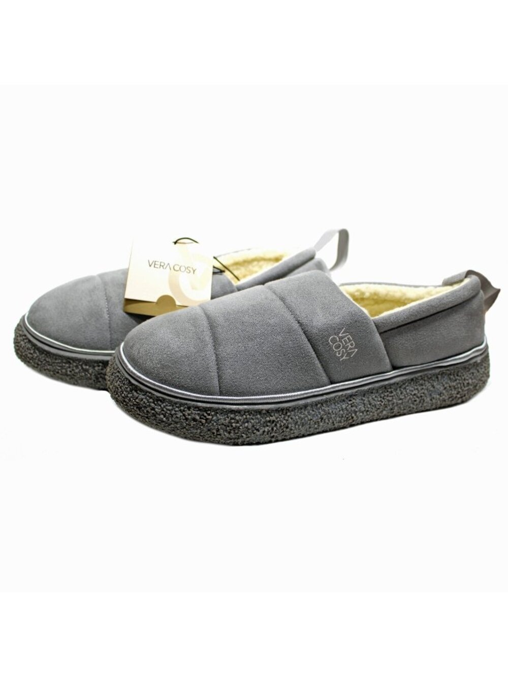 VeraCosy Women's Quilted Closed-back Slippers Warm Soft Comfy Gray Women 9-10